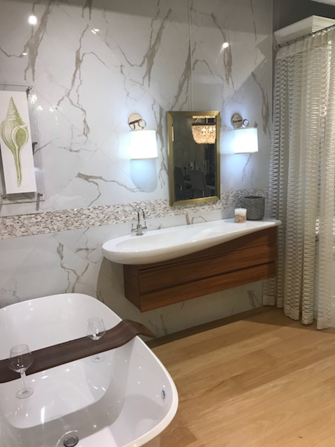 quartz countertops in bathroom custom made on wall