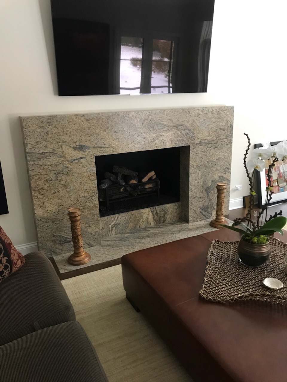 custom made fireplace from granite countertops