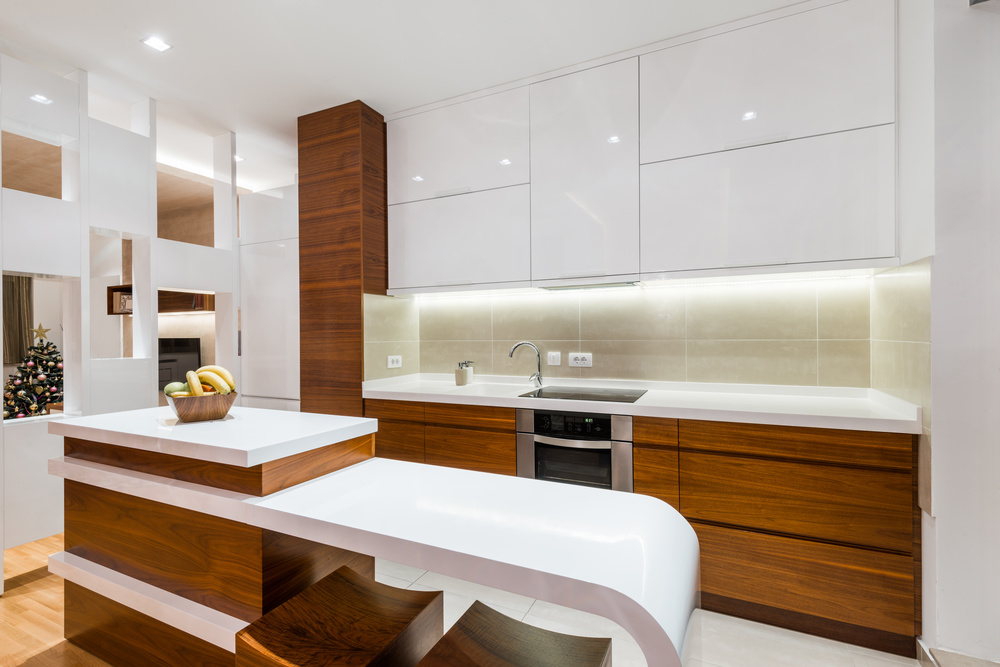 modern white kitchen with quartz countertops