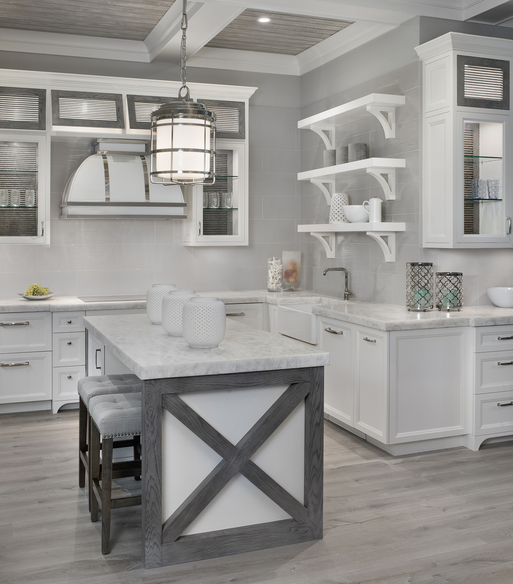 white modern kitchen with granite countertops